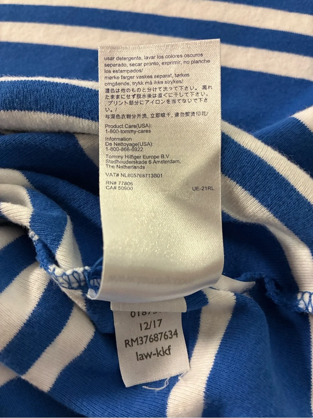 Tommy Hilfiger Women’s Blue & White Striped Crewneck Tee (L)